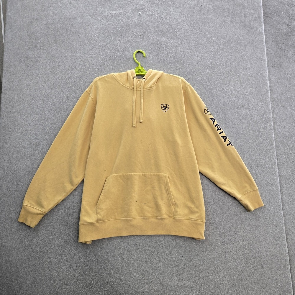 Ariat Men Hoodie XXL Tan Embroidered Fleece Logo Text Activewear READ